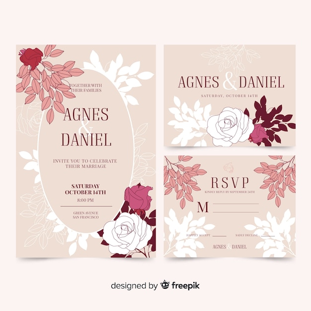 Flat wedding stationery template collection