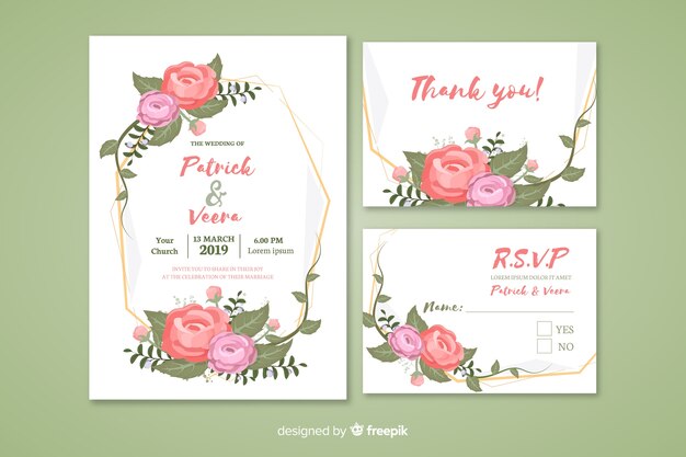 Flat wedding stationery template collection