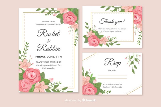 Flat wedding stationery template collection