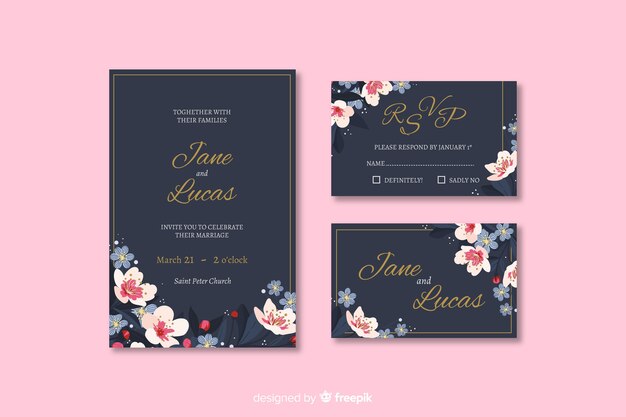 Flat wedding stationery template collection