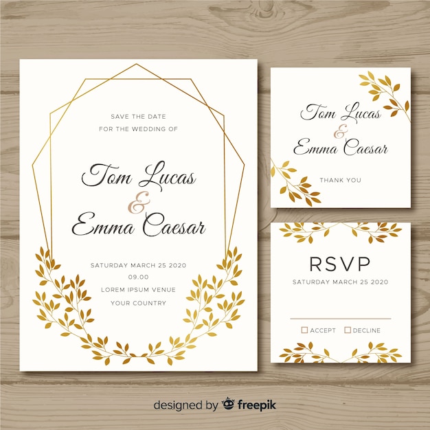 Flat wedding stationery template on white background