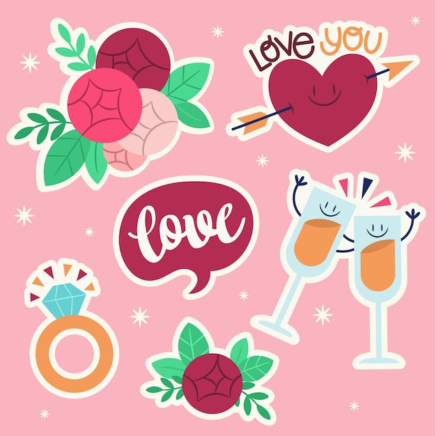 Flat wedding sticker collection