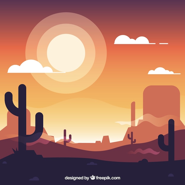 Free Vector flat western background with cacti and sun