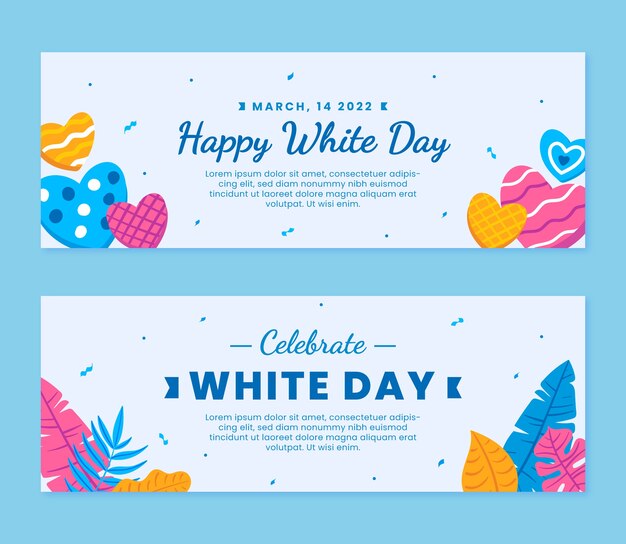 Flat white day horizontal banners set