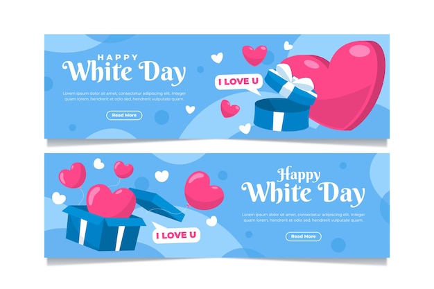 Flat white day horizontal banners set