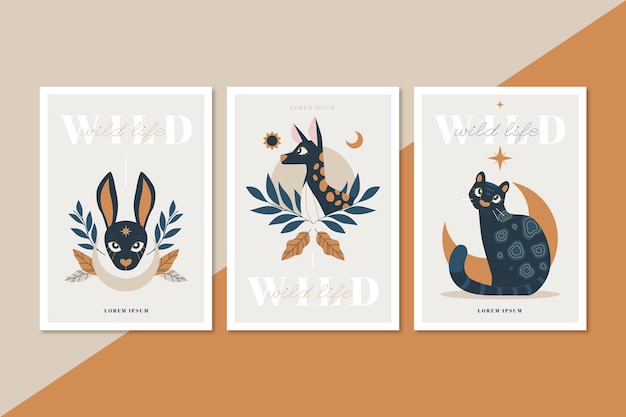 Flat wild animals covers collection