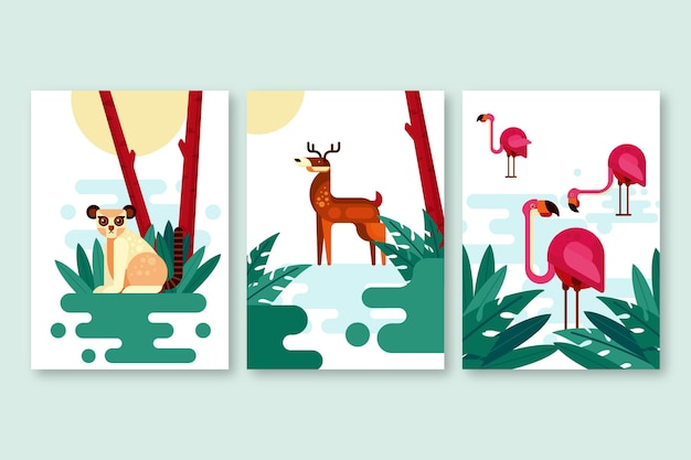 Free Vector flat wild animals covers collection