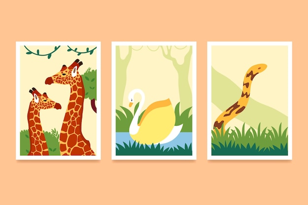 Free vector flat wild animals covers collection