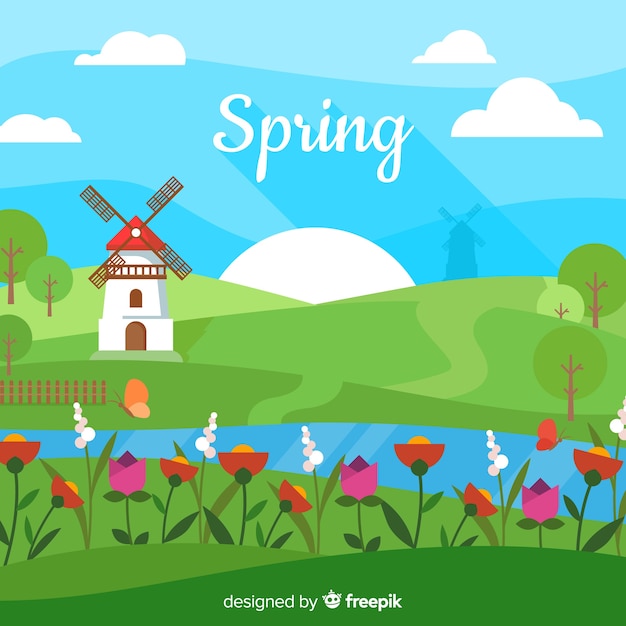 Flat windmill spring background