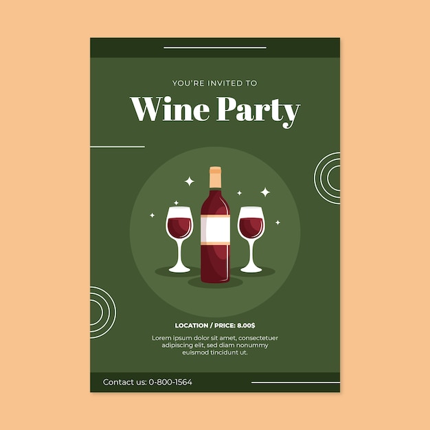 Free vector flat wine party invitation template