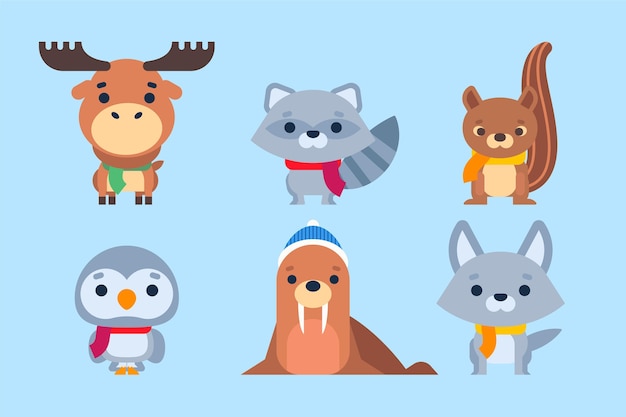 Free Vector flat winter animals collection