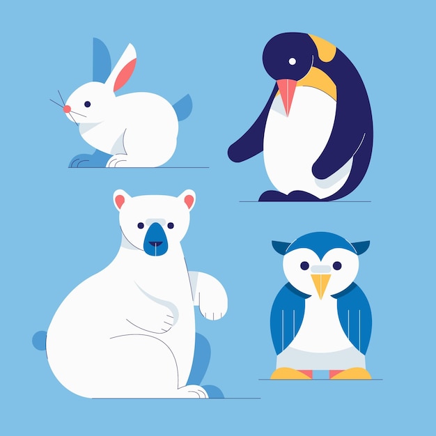 Flat winter animals collection