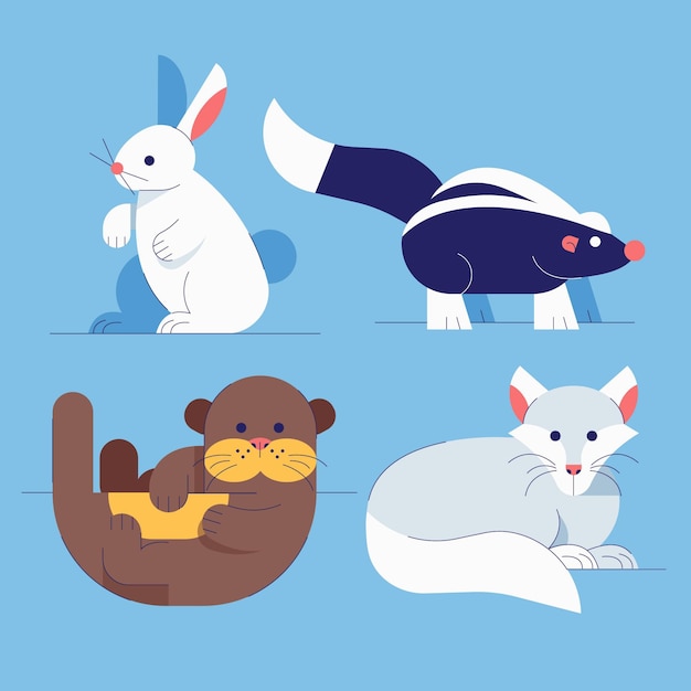 Flat winter animals collection