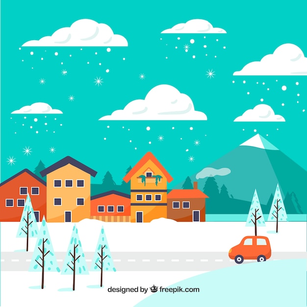 Free Vector flat winter background with a town