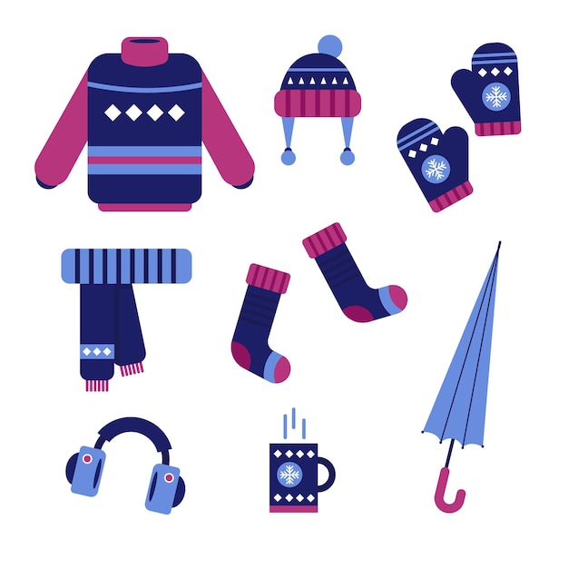 Free Vector flat winter clothes and essentials collection