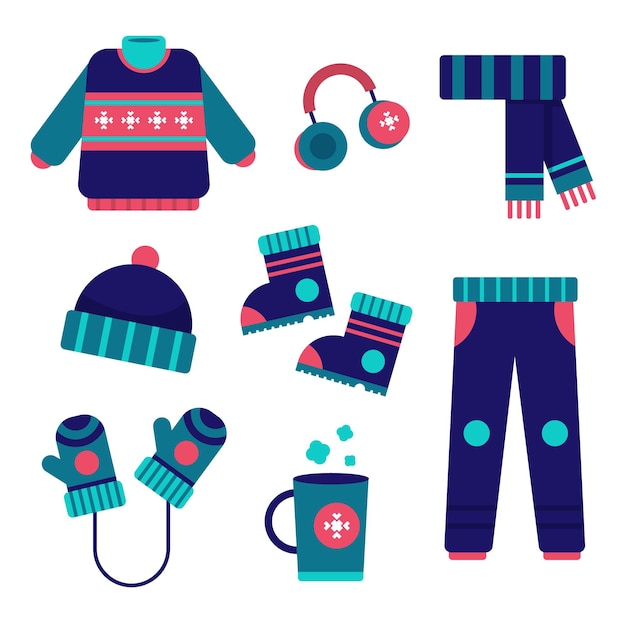 Free Vector flat winter clothes and essentials collection