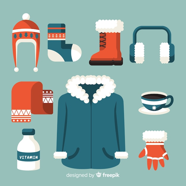 Free Vector flat winter clothes and essentials