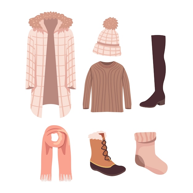 Free Vector flat winter clothes and essentials