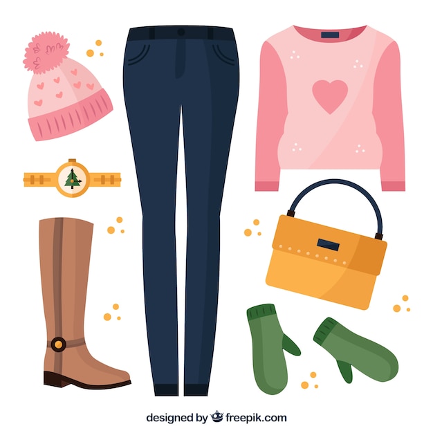 Free vector flat winter clothes for women