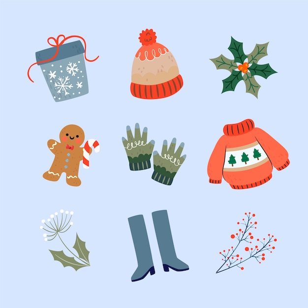 Flat winter design elements collection