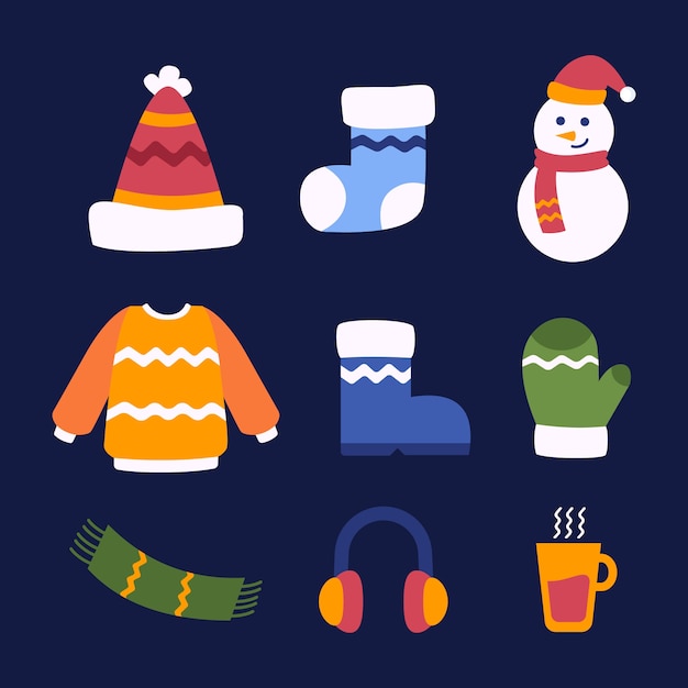 Free Vector flat winter elements collection