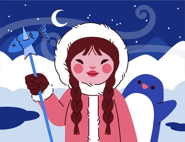 Flat winter eskimo illustration