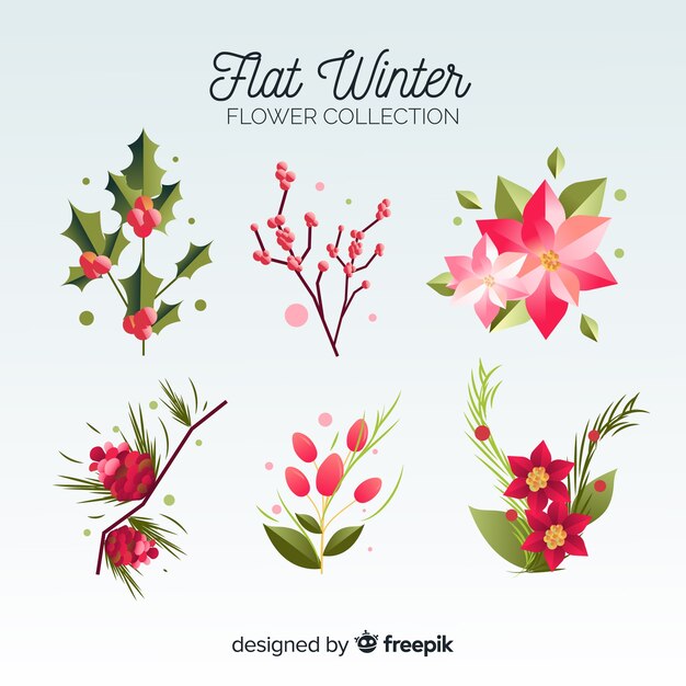 Flat winter flowers collection