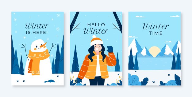 Flat winter greeting cards collection