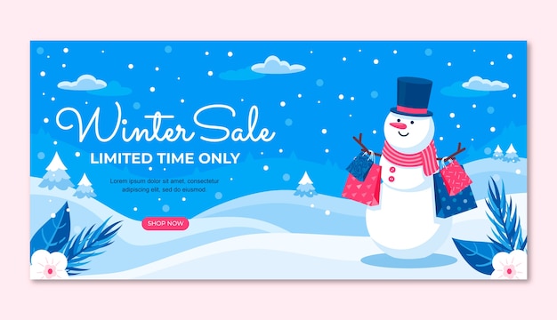 Flat winter horizontal sale banner template