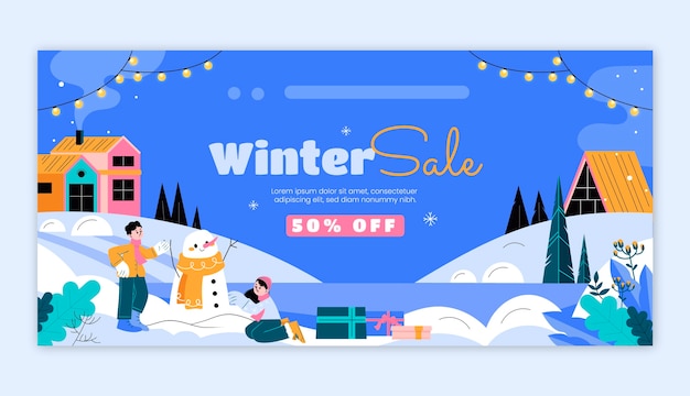 Flat winter horizontal sale banner template