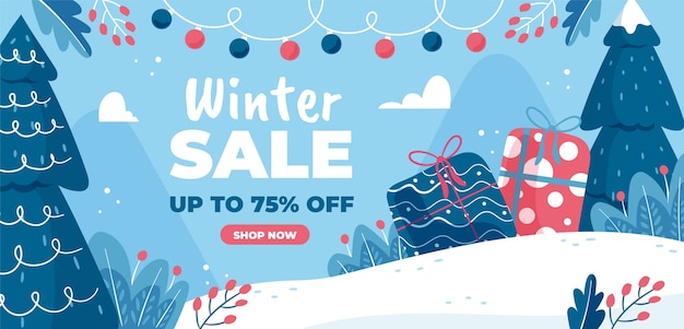 Flat winter horizontal sale banner template