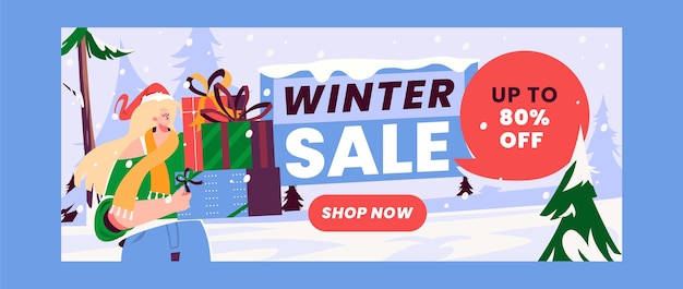 Flat winter horizontal sale banner template