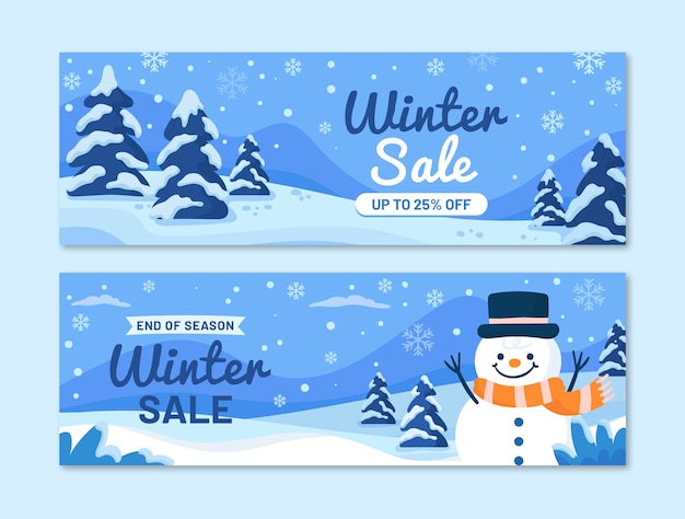 Flat winter horizontal sale banners set