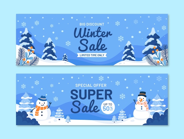 Flat winter horizontal sale banners set