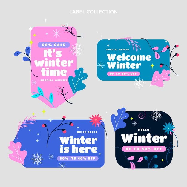 Flat winter labels collection