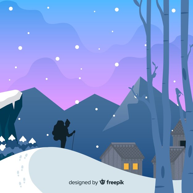 Flat winter landscape background