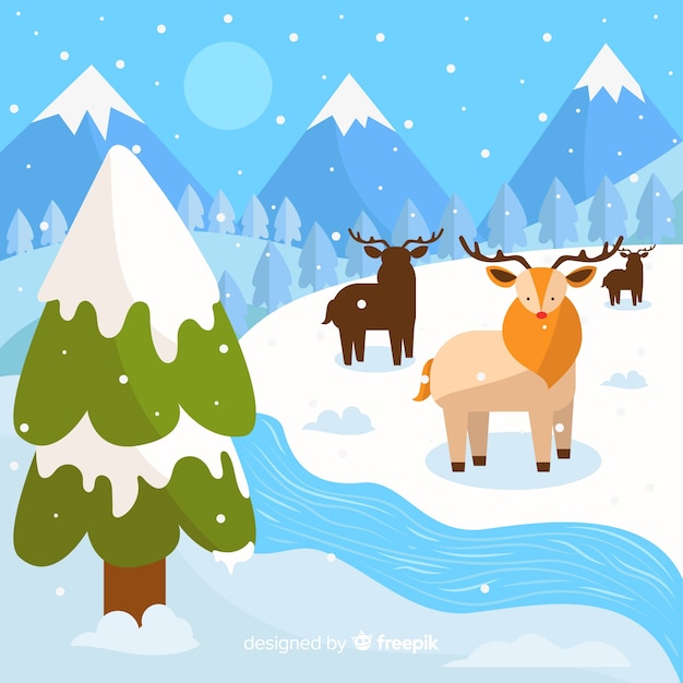 Flat winter landscape background