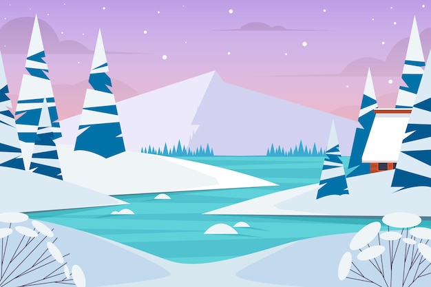 Flat winter landscape illustration