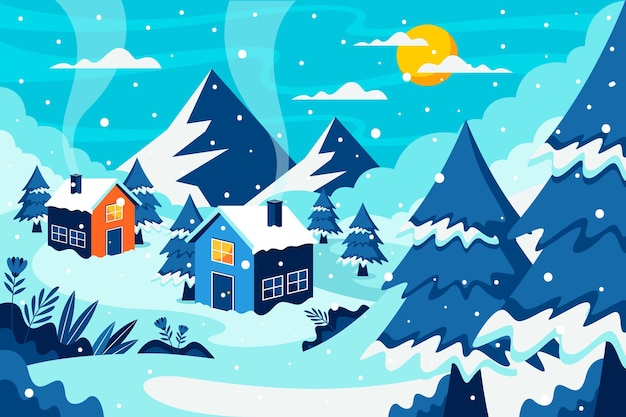 Free vector flat winter landscape illustration