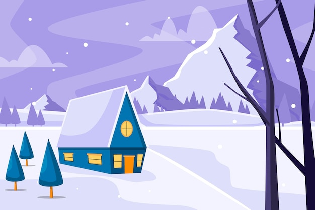 Flat winter landscape illustration