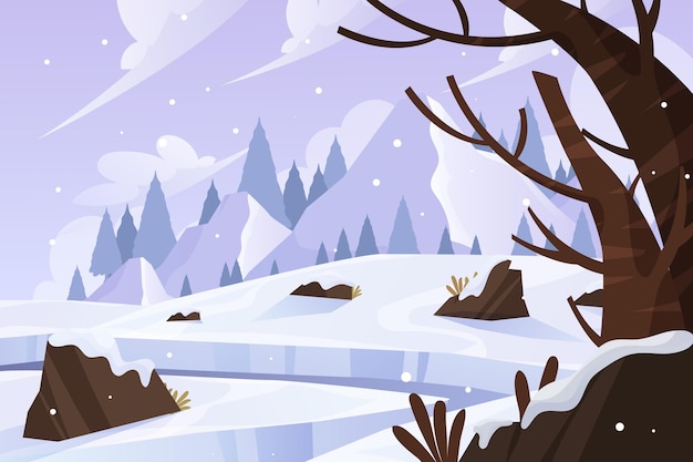 Flat winter landscape illustration