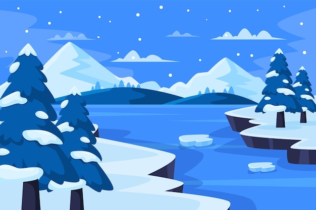 Free Vector flat winter landscape illustration