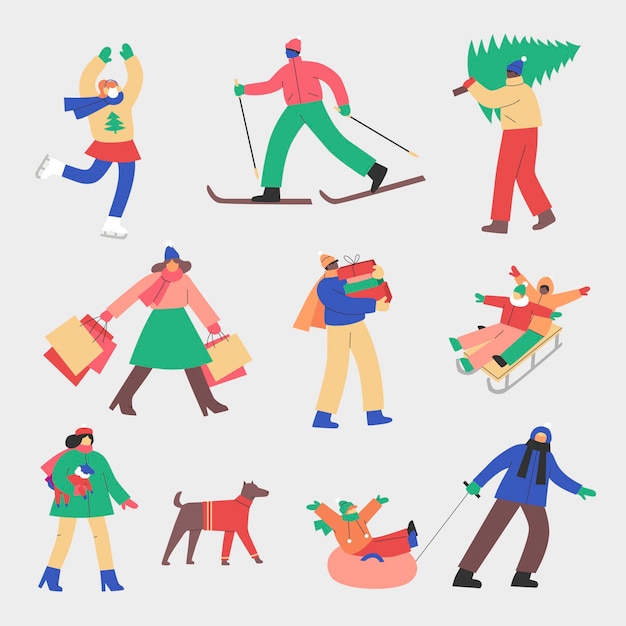 Free Vector flat winter people collection