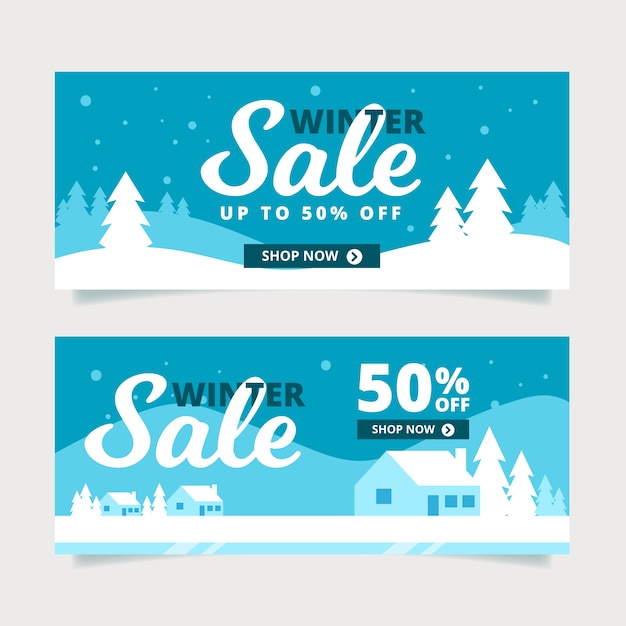 Flat winter sale banners set