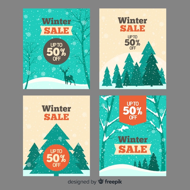 Free vector flat winter sale cards set