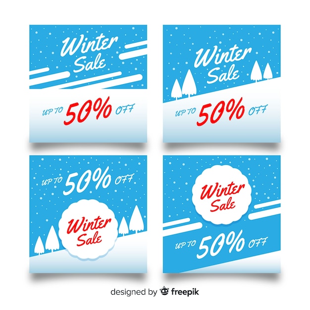 Free vector flat winter sale cards set