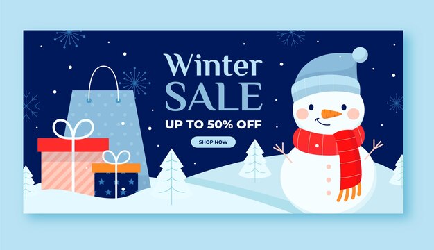 Flat winter sale horizontal banner template