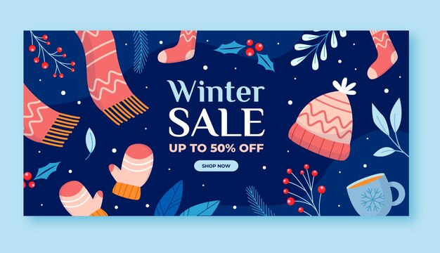 Flat winter sale horizontal banner template