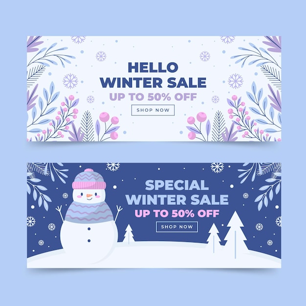 Flat winter sale horizontal banners set