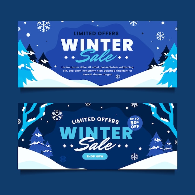 Flat winter sale horizontal banners set